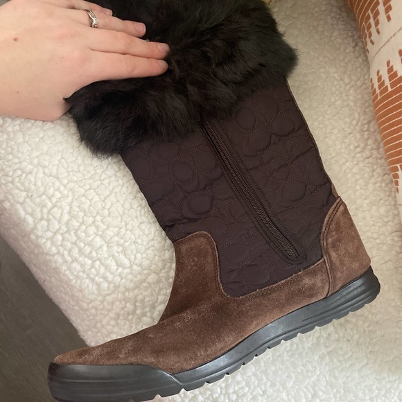 Coach Talen Suede & Fur Quilted Snow Boots Brown - Picture 6 of 7